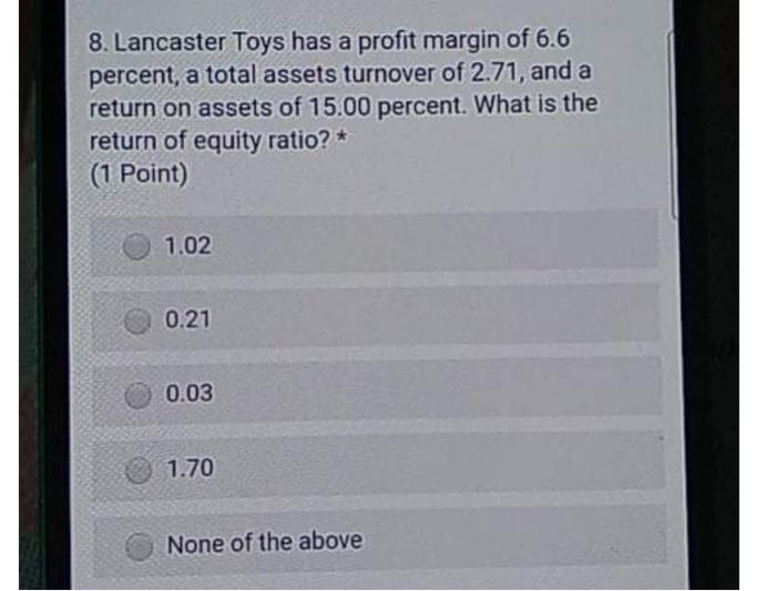 Solved 8. Lancaster Toys has a profit margin of 6.6 percent,