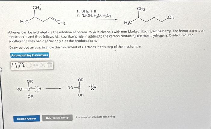 Solved 1. BH3,THF 2. NaOH4,H2O,H2O2 Alkenes can be hydrated | Chegg.com