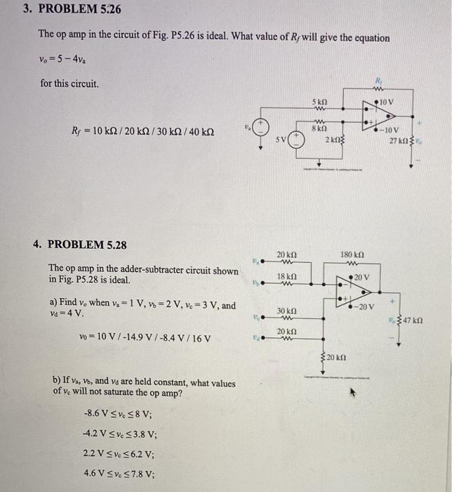 Solved 3. PROBLEM 5.26 The Op Amp In The Circuit Of Fig. | Chegg.com