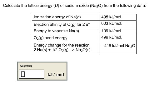 Calculate The Lattice Energy (U) Of Sodium Oxide