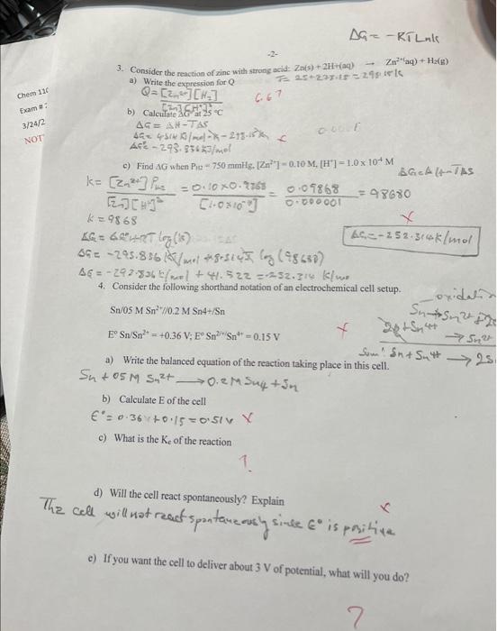 Solved 3. Consider the reaction of rine with strung acid: | Chegg.com