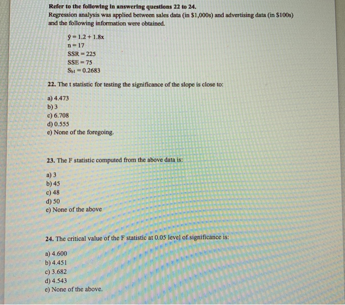 Solved Refer To The Following In Answering Questions 22 To | Chegg.com