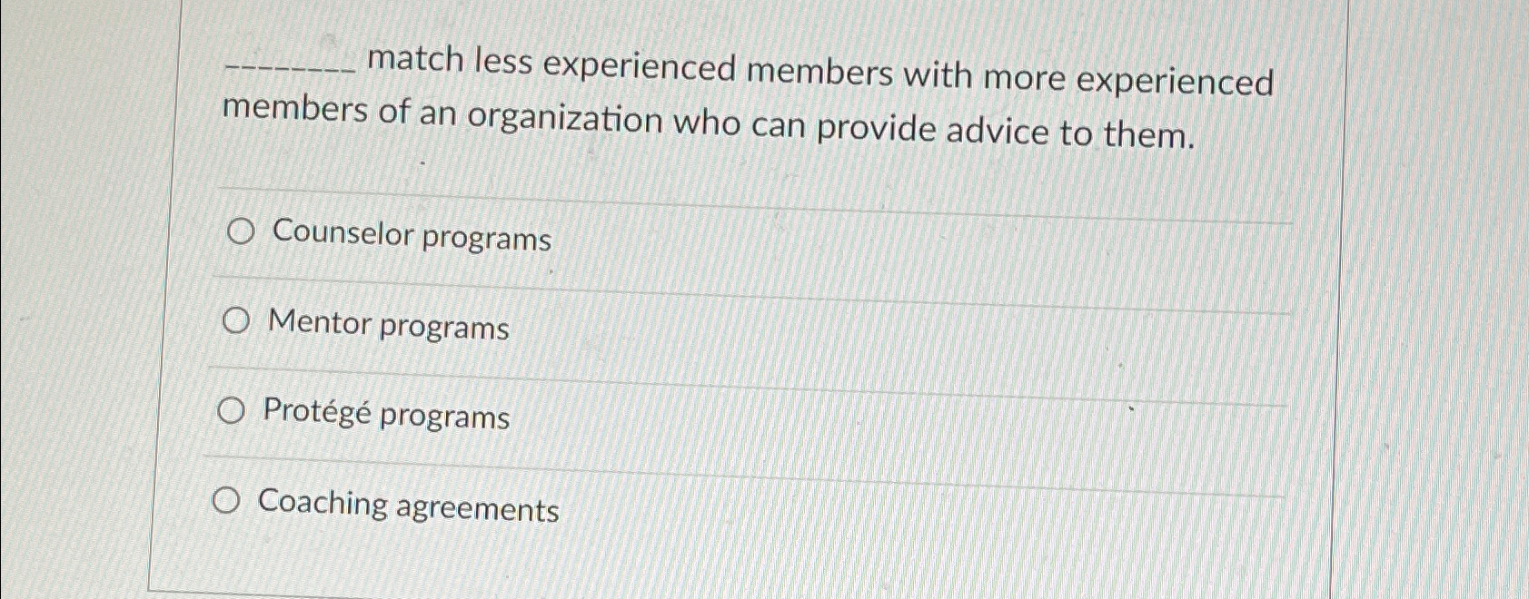 Solved ﻿match less experienced members with more | Chegg.com