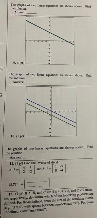 Solved The graphs of two linear equations are shown above. | Chegg.com