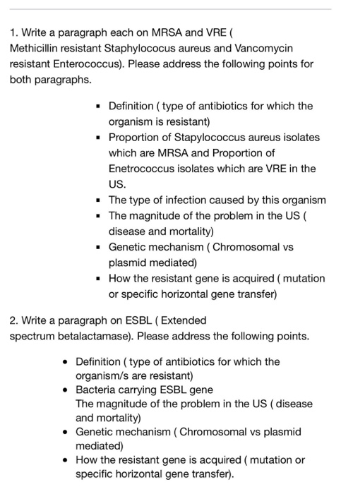 Solved 1. Write a paragraph each on MRSA and VRE Methicillin | Chegg.com