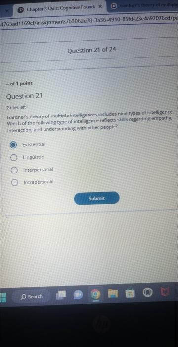 [Solved]: 2 tries left Gardner's theory of multiple int