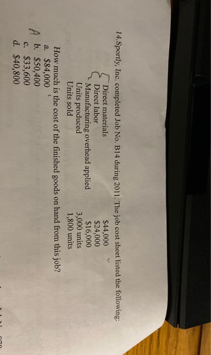 Solved 14 Sportly Inc Completed Job No B14 During 2011 Chegg