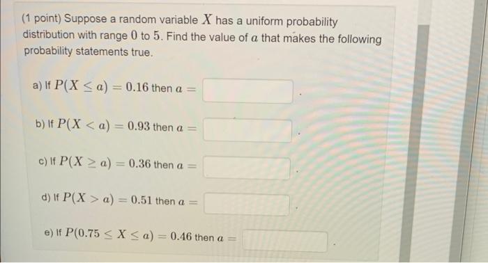 Solved (1 Point) Suppose A Random Variable X Has A Uniform | Chegg.com