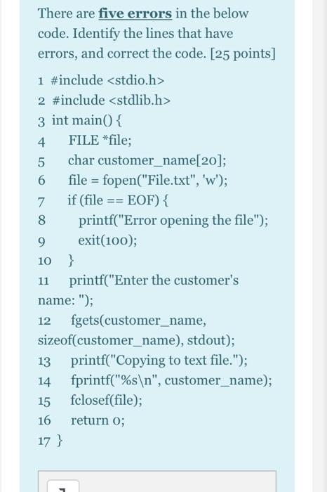 Solved There are five errors in the below code. Identify the | Chegg.com