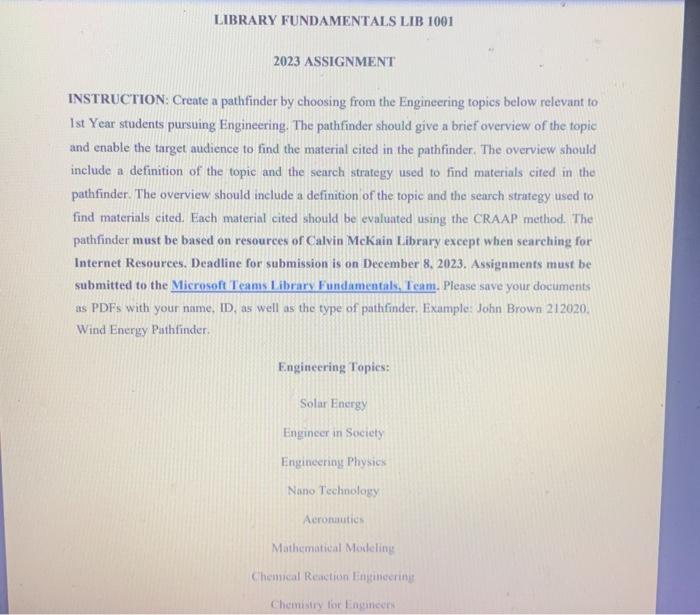 Solved 2023 ASSIGNMENT INSTRUCTION: Create a pathfinder by | Chegg.com