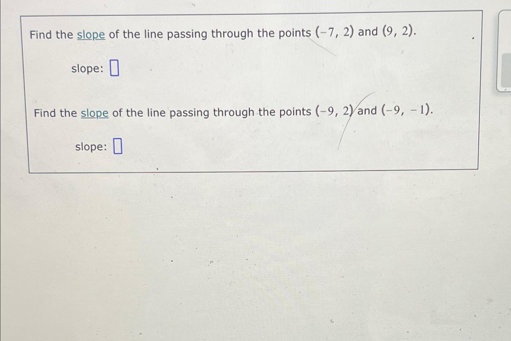 Solved Find the slope of the line passing through the points | Chegg.com