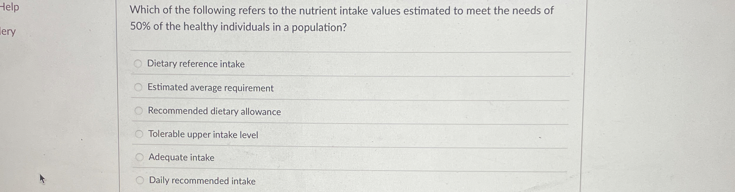 Solved Which of the following refers to the nutrient intake | Chegg.com