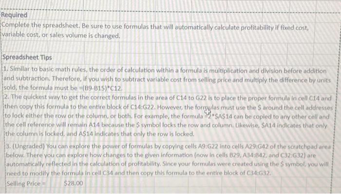 Required Complete the spreadsheet. Be sure to use | Chegg.com