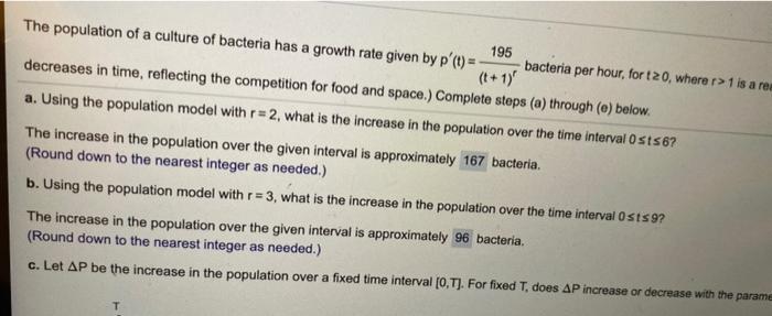 Solved 0 195 The population of a culture of bacteria has | Chegg.com