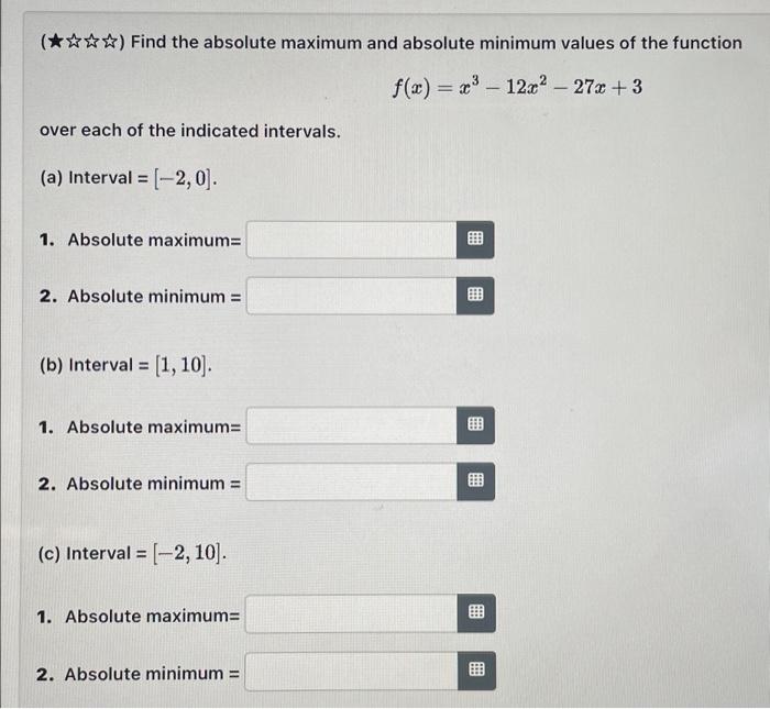 Solved Find the absolute maximum and absolute minimum values