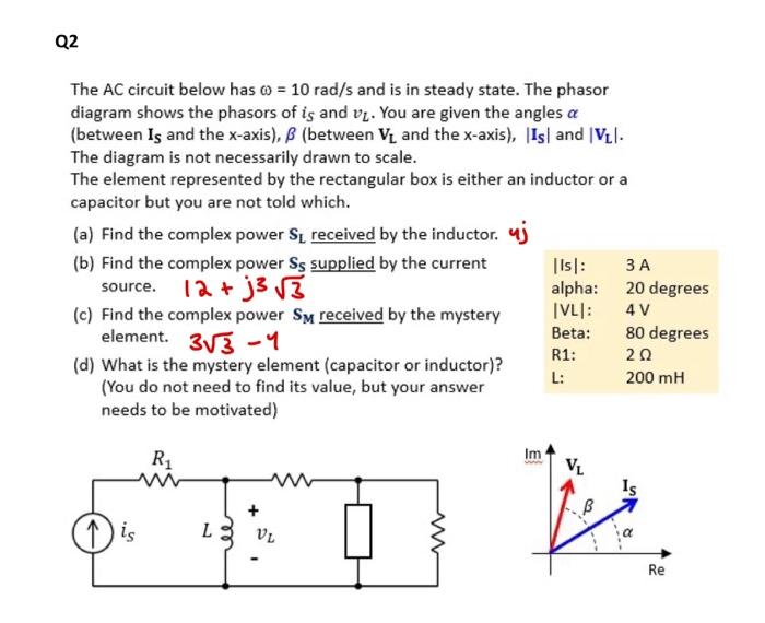 Solved The AC circuit below has ω=10rad/s and is in steady | Chegg.com