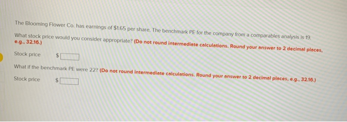 Solved The Blooming Flower Co. has earnings of $1.65 per | Chegg.com