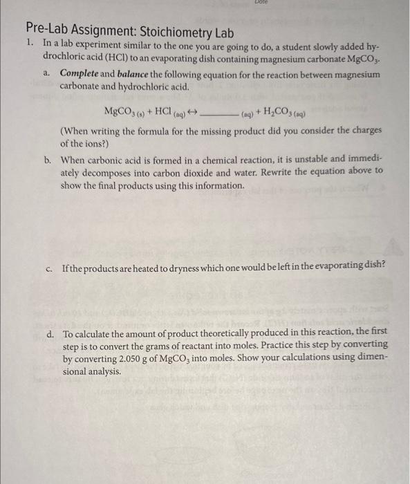 assignment stoichiometry a new hope