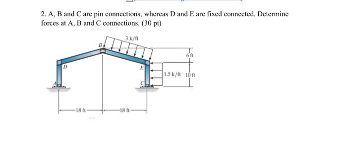 Solved 2. A, B and C are pin connections, whereas D and E | Chegg.com