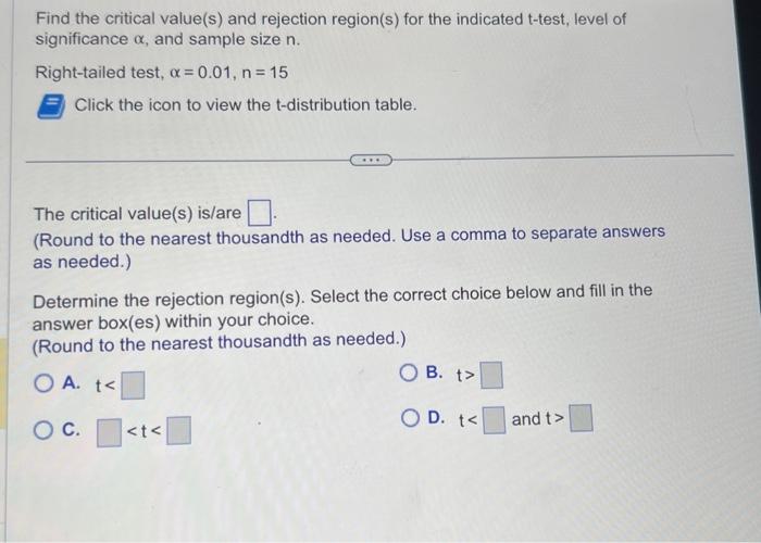 Solved Find the critical value(s) and rejection region(s) | Chegg.com