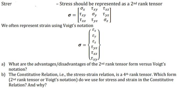 Solved Stres -Stress should be represented as a 2nd rank | Chegg.com