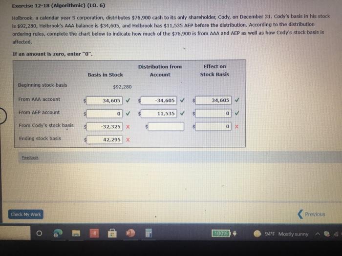 Solved Exercise 1218 (Algorithmic) (LO. 6) Holbrook, a
