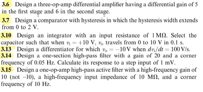 Solved 3.6 Design a three-op-amp differential amplifier | Chegg.com