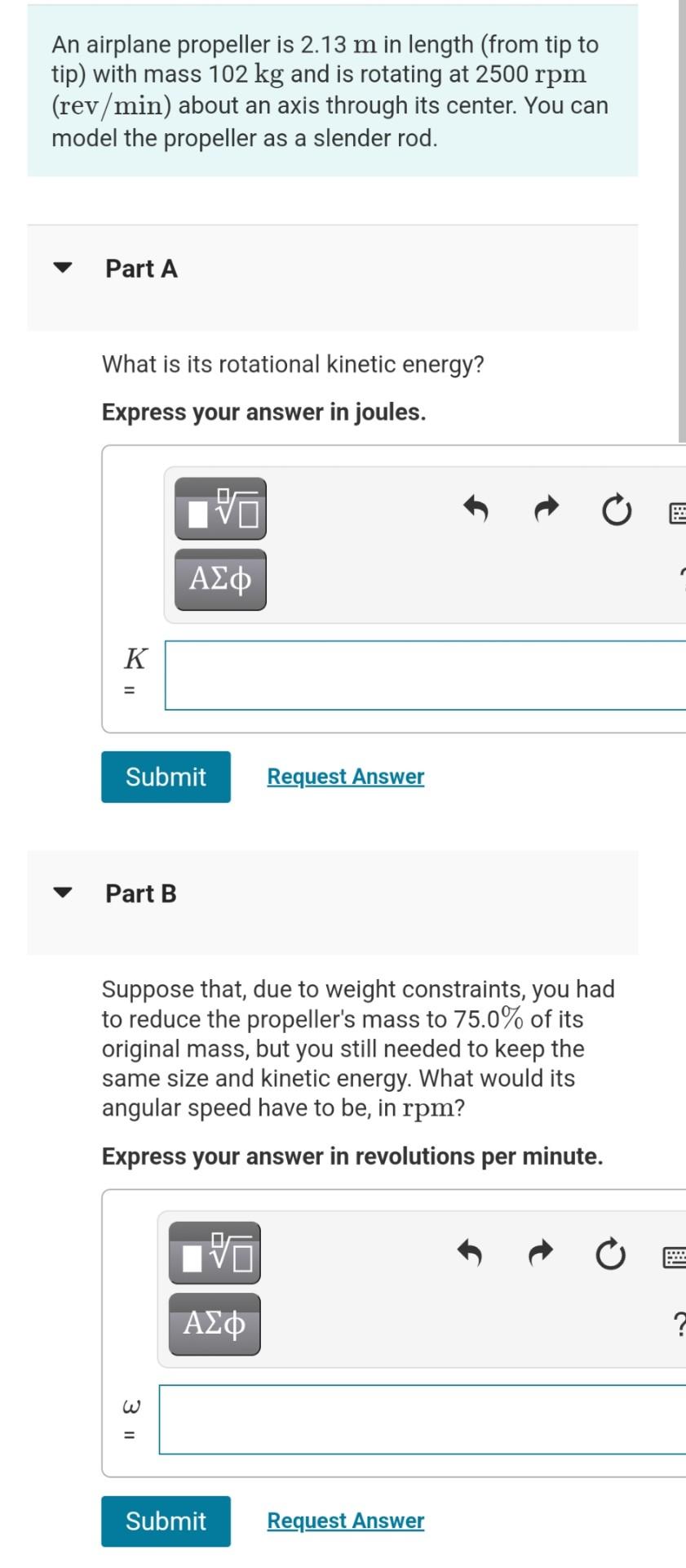 Solved An airplane propeller is 2.13 m in length (from tip | Chegg.com