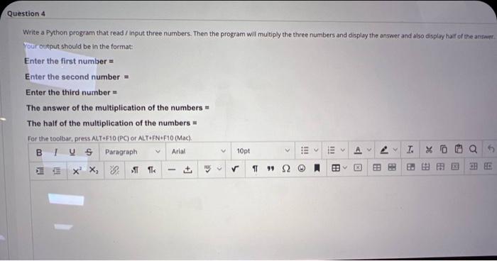 Solved Question 4 Write a Python program that read / input | Chegg.com