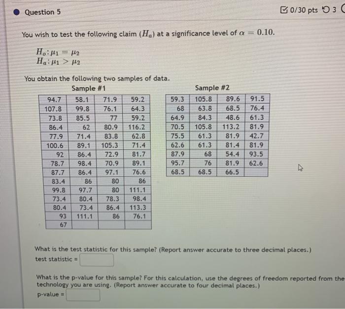Solved Question 5 0/30 pts 3 You wish to test the following | Chegg.com