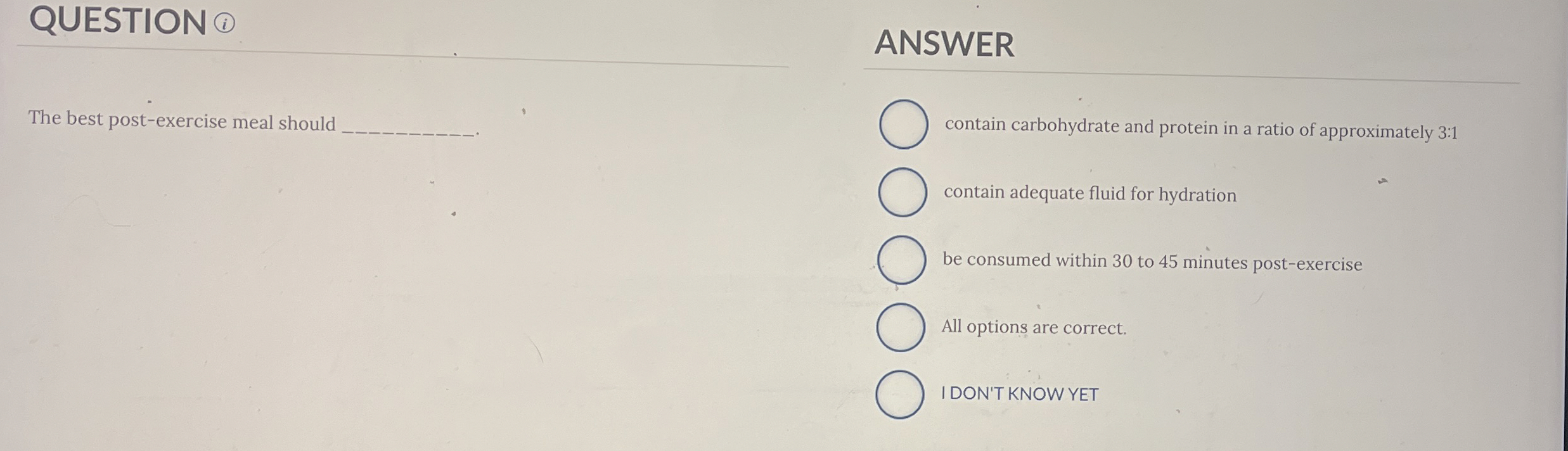 Solved QUESTION ?Q ANSWERThe best post exercise meal should Chegg com