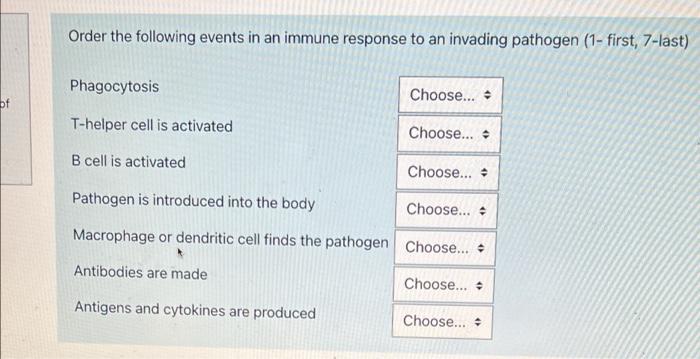 Solved Order the following events in an immune response to | Chegg.com