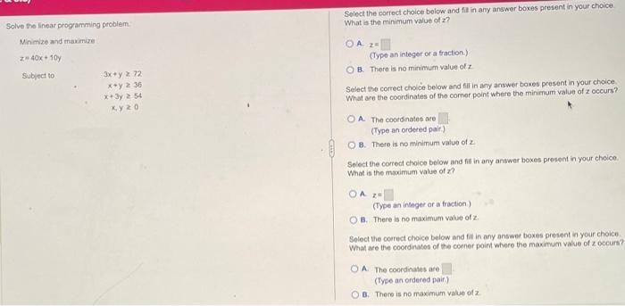 Solved Solve the linear programming problem. Select the | Chegg.com