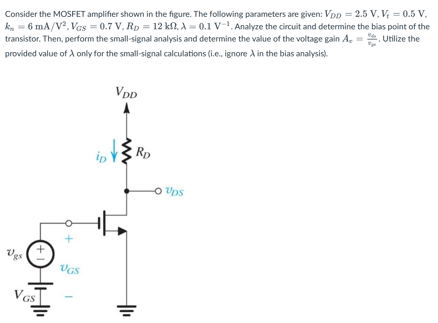 Solved Consider the MOSFET amplifier shown in the figure. | Chegg.com