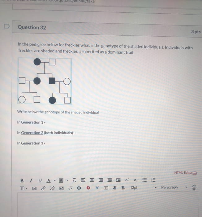 Solved 00340/take Question 32 3 pts In the pedigree below | Chegg.com