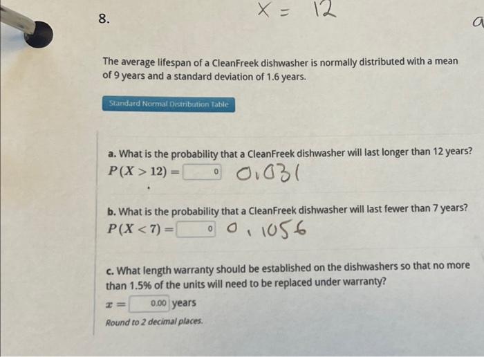 Solved 8. The average lifespan of a CleanFreek dishwasher is