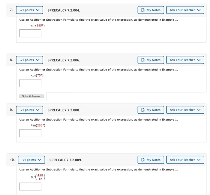 Solved 1 Points SPRECALC7 7 2 004 My Notes Ask Your Chegg