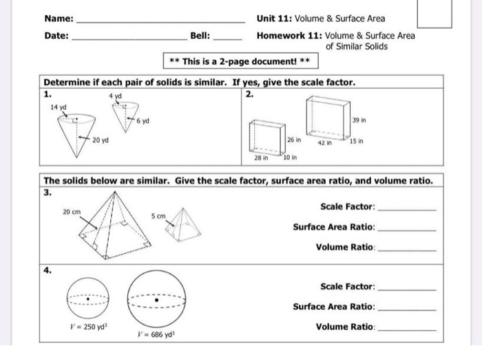 Solved Name Unit 11 Volume And Surface Area Date Bell