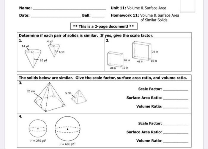 Solved Name: Unit 11: Volume & Surface Area Date: Bell: | Chegg.com