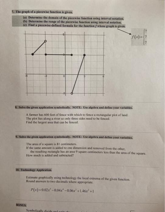 Solved 7. The graph of a piecewise function is given (a) | Chegg.com