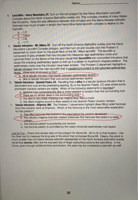 Solved Geotour Worksheet D Igneous Rocks Circle the letter Chegg com