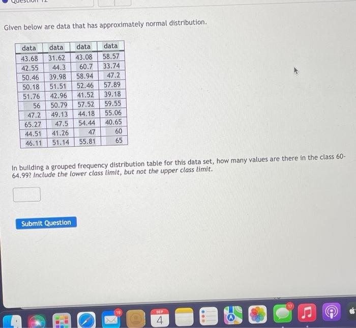 Solved give and below our data that has approximately normal | Chegg.com