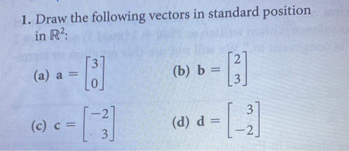 Solved 1. Draw the following vectors in standard position in | Chegg.com
