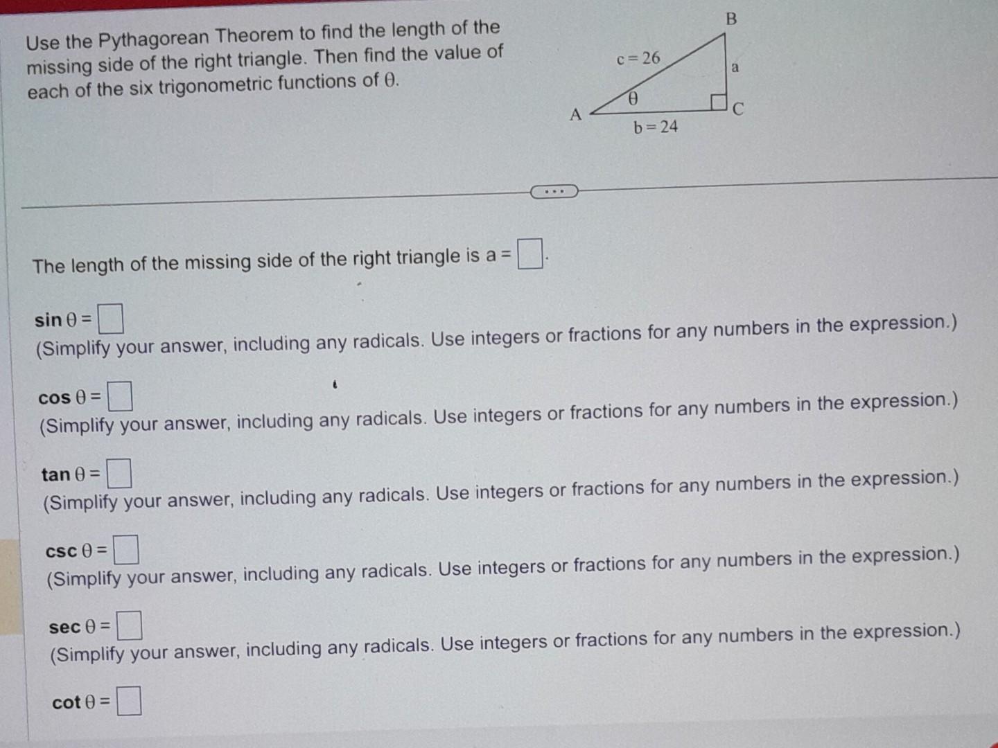 Solved Use the Pythagorean Theorem to find the length of the | Chegg.com