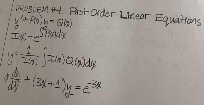 Solved Font PROBLEM #4. First Order Linear Equations y' + | Chegg.com