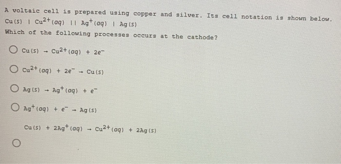 Solved A voltaic cell is prepared using copper and silver. | Chegg.com