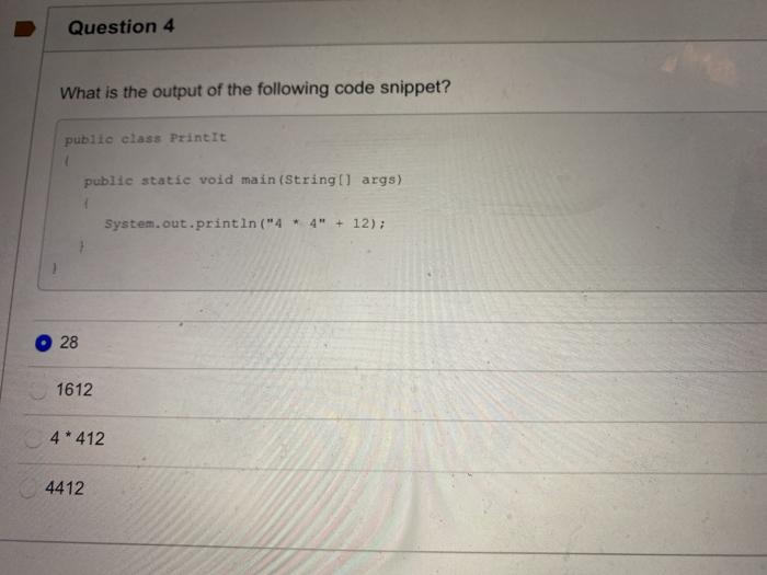 Solved Question 4 What is the output of the following code | Chegg.com