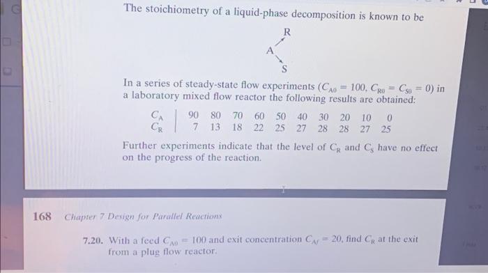 Solved 168 The stoichiometry of a liquid-phase decomposition | Chegg.com