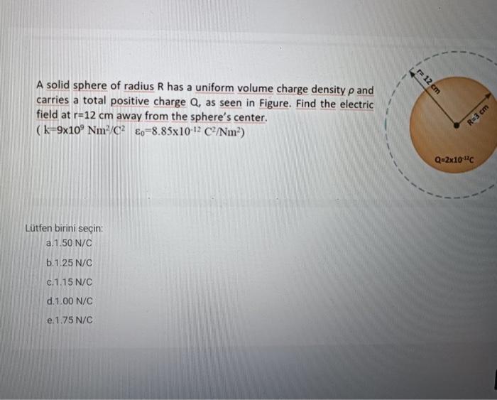 Solved A solid sphere of radius R has a uniform volume | Chegg.com