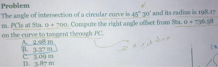 Solved Problem The Angle Of Intersection Of A Circular Curve 